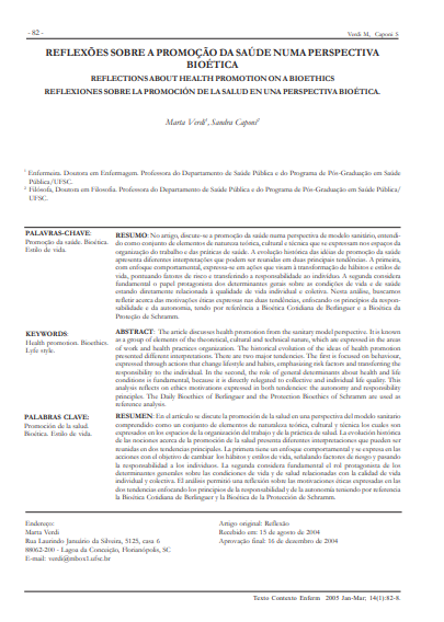 Reflexões sobre a promoção da saúde numa perspectiva bioética