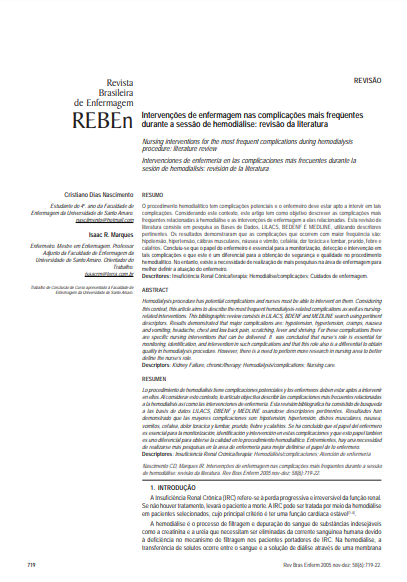 Intervenções de enfermagem nas complicações mais freqüentes durante a sessão de hemodiálise: revisão da literatura