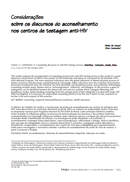 Considerações sobre os discursos do aconselhamento nos centros de testagem anti-HIV