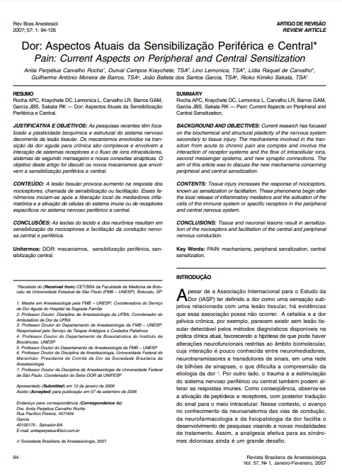 Dor: aspectos atuais da sensibilização periférica e central