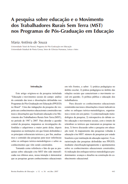 A pesquisa sobre educação e o Movimento dos Trabalhadores Rurais Sem Terra (MST) nos Programas de Pós-Graduação em Educação