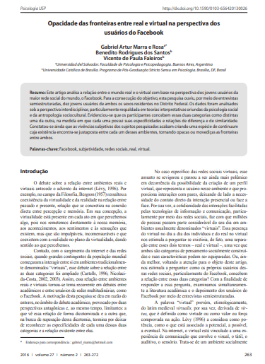 Opacidade das fronteiras entre real e virtual na perspectiva dos usuários do Facebook
