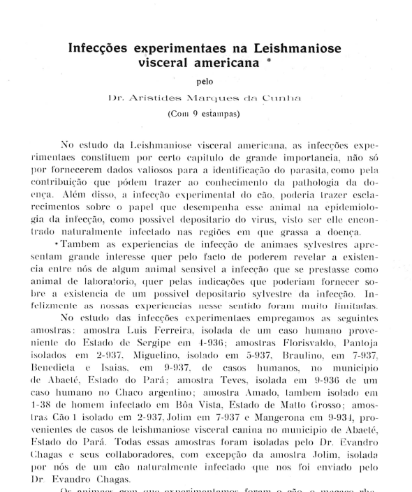 Infecções experimentaes na Leishmaniose visceral americana