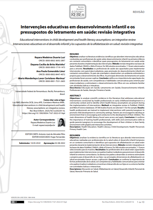 Educational interventions in child development and health literacy assumptions: an integrative review