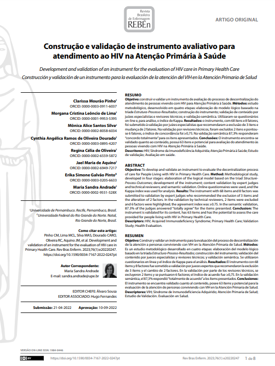 Development and validation of an instrument for the evaluation of HIV care in Primary Health Care