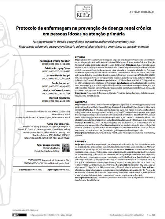 Nursing protocol in chronic kidney disease prevention in older adults in primary care