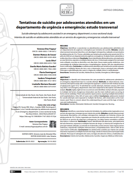 Suicide attempts by adolescents assisted in an emergency department: a cross-sectional study