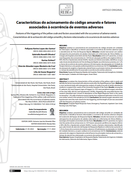 Features of the triggering of the yellow code and factors associated with the occurrence of adverse events