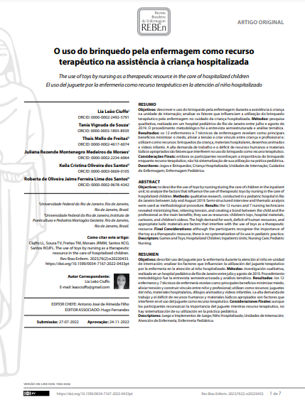 The use of toys by nursing as a therapeutic resource in the care of hospitalized children