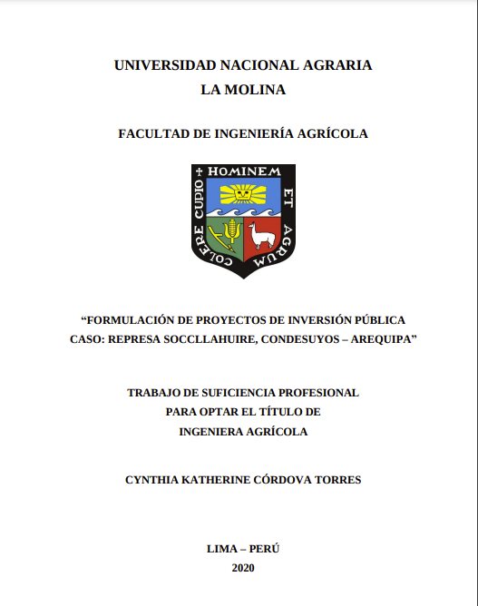 Formulación de Proyectos de Inversión Pública. Caso: Represa Soccllahuire, Condesuyos - Arequipa