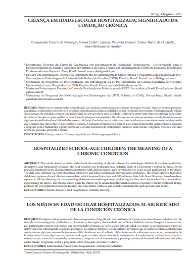 Criança em idade escolar hospitalizada: significado da condição crônica
