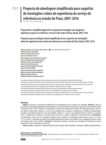 Proposta de abordagem simplificada para suspeitas de meningites: relato de experiência de serviço de referência no estado do Piauí, 2007-2016