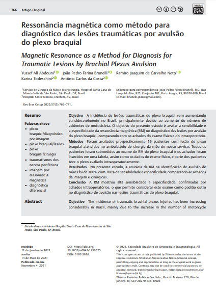 Magnetic Resonance as a Method for Diagnosis for Traumatic Lesions by Brachial Plexus Avulsion