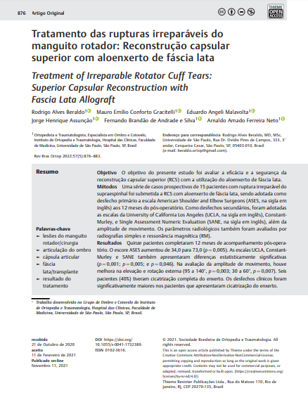 Treatment of Irreparable Rotator Cuff Tears: Superior Capsular Reconstruction with Fascia Lata Allograft
