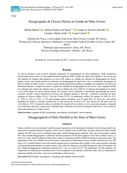 Desagregação de Chuvas Diárias no Estado de Mato Grosso