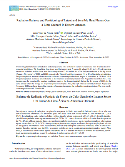 Radiation Balance and Partitioning of Latent and Sensible Heat Fluxes Over a Lime Orchard in Eastern Amazon