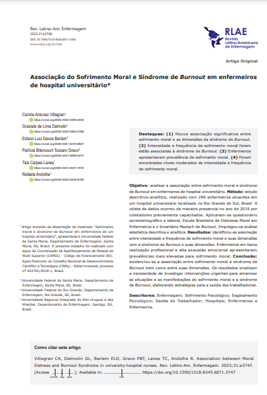 Association between Moral Distress and Burnout Syndrome in university-hospital nurses