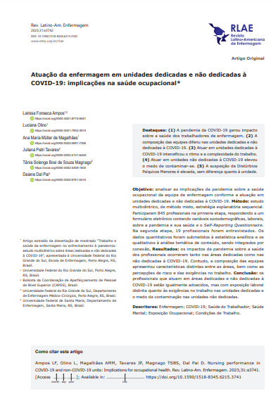 Nursing performance in COVID-19 and non-COVID-19 units: Implications for occupational health
