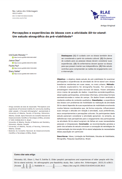 Older people’s perceptions and experiences of older people with the Sit-to-stand activity: An ethnographic pre-feasibility study