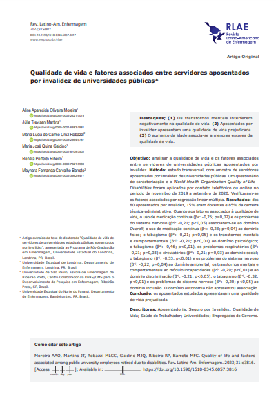 Quality of life and factors associated among public university employees retired due to disabilities