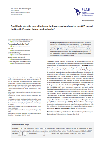 Quality of life in caregivers of aged stroke survivors in southern Brazil: Arandomized clinical trial