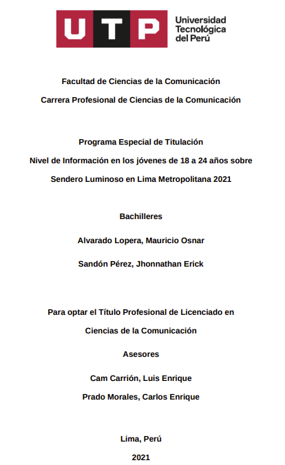 Nivel de Información en los jóvenes de 18 a 24 años sobre Sendero Luminoso en Lima Metropolitana 2021