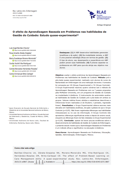 Efecto del Aprendizaje Basado en Problemas en habilidades de Gestión del Cuidado: Estudio cuasiexperimental