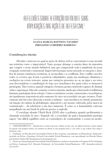 Reflexões sobre a emoção do medo e suas implicações nas ações de Defesa Civil