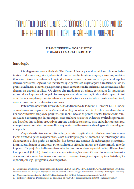 Mapeamento das perdas econômicas potenciais dos pontos de alagamento do município de São Paulo, 2008-2012