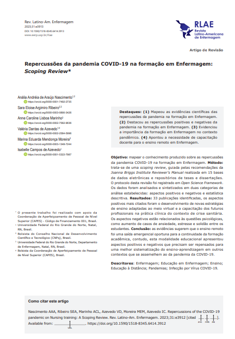 Repercusiones de la pandemia de COVID-19 en la formación en enfermería: Scoping Review