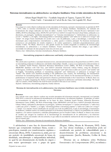 Sintomas internalizantes na adolescência e as relações familiares: uma revisão sistemática da literatura