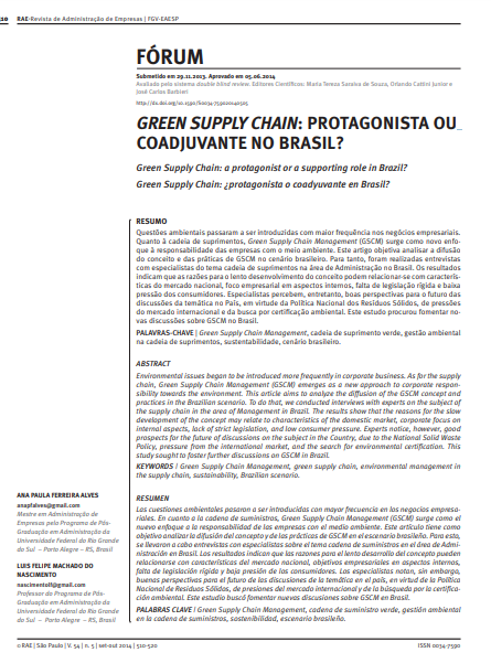 GREEN SUPPLY CHAIN: PROTAGONISTA OU COADJUVANTE NO BRASIL?