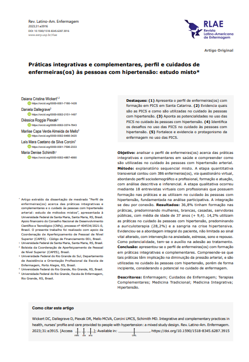 Prácticas integradoras y complementarias, perfil y cuidados de enfermeras(os) a personas con hipertensión: estudio mixto