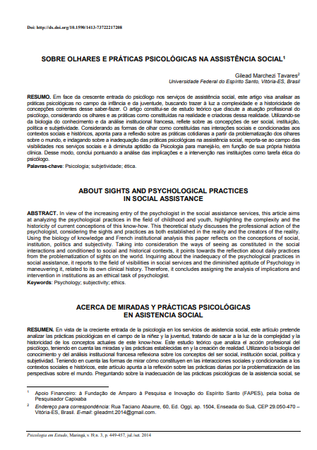 Sobre olhares e práticas psicológicas na assistência social