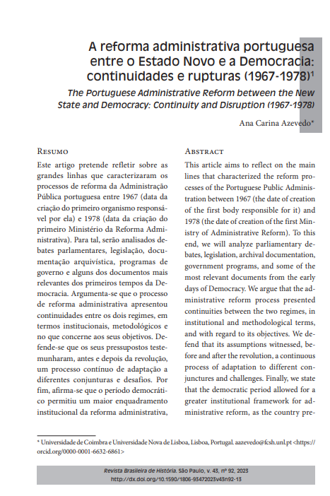 A reforma administrativa portuguesa entre o Estado Novo e a Democracia: continuidades e rupturas (1967-1978)