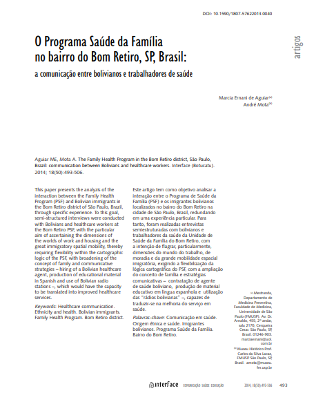O Programa Saúde da Família no bairro do Bom Retiro, SP, Brasil: a comunicação entre bolivianos e trabalhadores de saúde