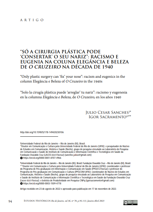 “SÓ A CIRURGIA PLÁSTICA PODE ‘CONSERTAR’ O SEU NARIZ”: RACISMO E EUGENIA NA COLUNA ELEGÂNCIA E BELEZA DE O CRUZEIRO NA DÉCADA DE 1940