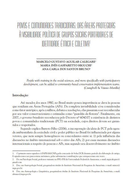 Povos e comunidades tradicionais: das áreas protegidas à visibilidade política de grupos sociais portadores de identidade étnica e coletiva¹