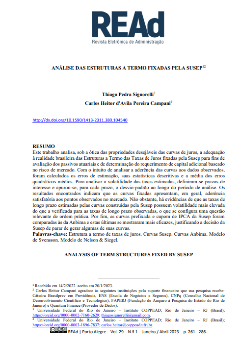 ANÁLISE DAS ESTRUTURAS A TERMO FIXADAS PELA SUSEP