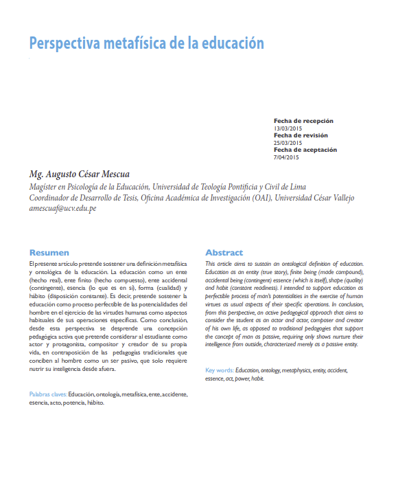 Perspectiva metafísica de la educación Autores/as