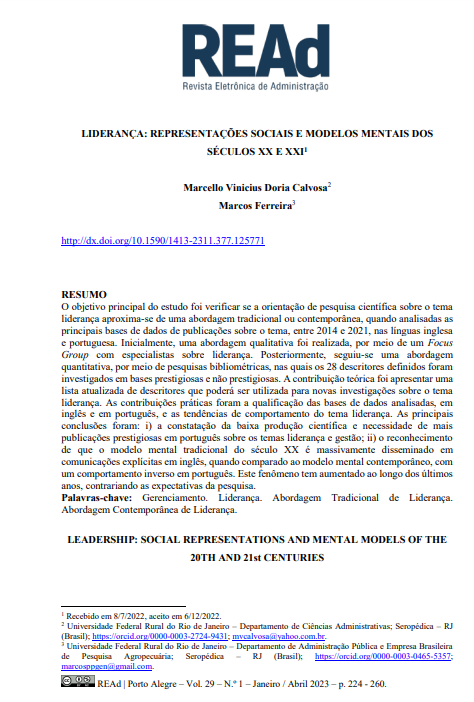 LIDERANÇA: REPRESENTAÇÕES SOCIAIS E MODELOS MENTAIS DOS SÉCULOS XX E XXI