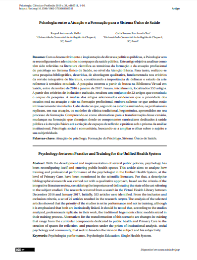 Psicologia: entre a Atuação e a Formação para o Sistema Único de Saúde