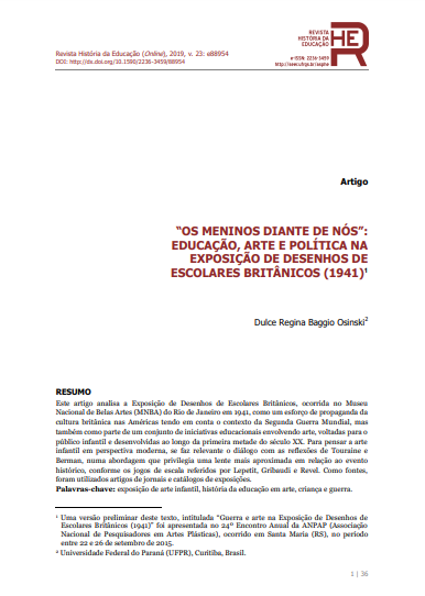 “OS MENINOS DIANTE DE NÓS”: EDUCAÇÃO, ARTE E POLÍTICA NA EXPOSIÇÃO DE DESENHOS DE ESCOLARES BRITÂNICOS (1941)