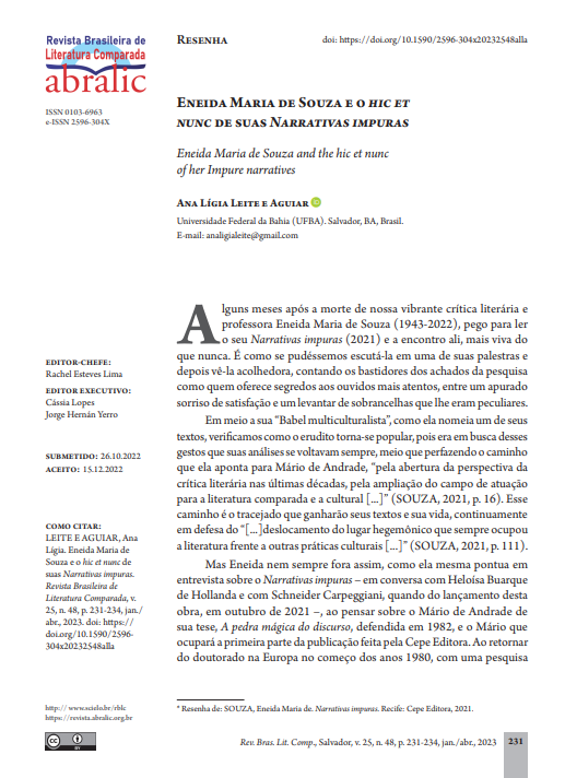 Eneida Maria de Souza e o hic et nunc de suas Narrativas impuras Eneida Maria de Souza e o hic et nunc de suas Narrativas impuras