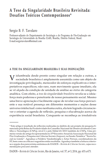 A Tese da Singularidade Brasileira Revisitada: Desafios Teóricos Contemporâneos