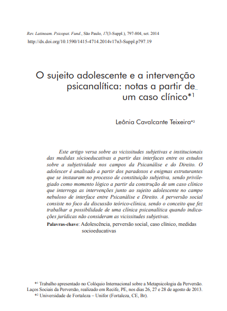 O sujeito adolescente e a intervenção psicanalítica: notas a partir de um caso clínico