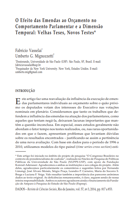 O Efeito das Emendas ao Orçamento no Comportamento Parlamentar e a Dimensão Temporal: Velhas Teses, Novos Testes