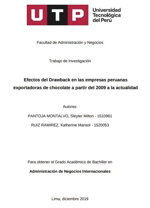 Efectos del drawback en las empresas peruanas exportadoras de chocolate a partir del 2009 a la actualidad