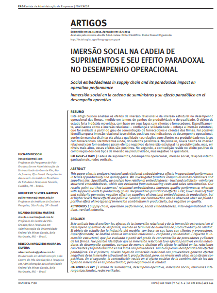 IMERSÃO SOCIAL NA CADEIA DE SUPRIMENTOS E SEU EFEITO PARADOXAL NO DESEMPENHO OPERACIONAL