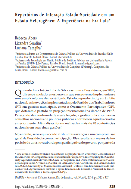 Repertórios de interação estado-sociedade em um estado heterogêneo: a experiência na Era Lula